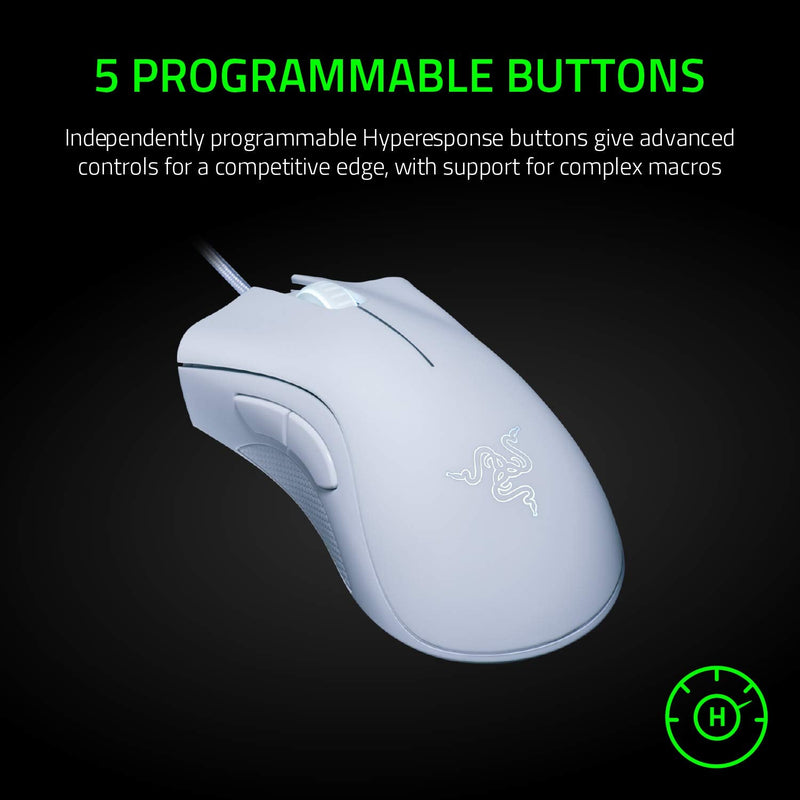 [Australia - AusPower] - Razer DeathAdder Essential (2021) - Wired Gaming Mouse (Optical Sensor, 6400 DPI, 5 Programmable Buttons, Ergonomic Form Factor) White 