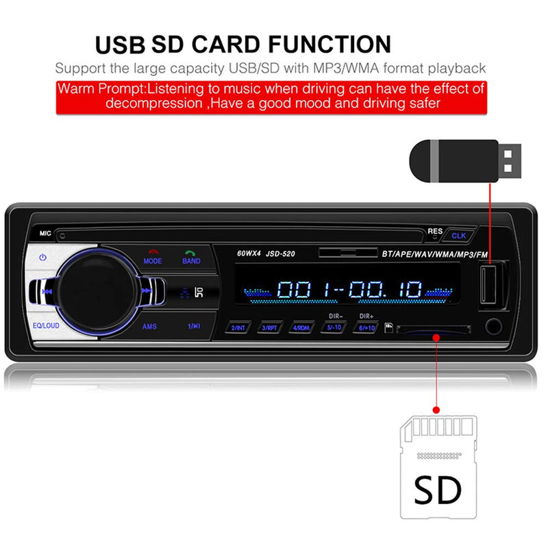 [Australia - AusPower] - PolarLander Car Radio Audio USB/SD/MP3 Player Receiver Bluetooth Hands-Free with Remote Control Black 1 Din 