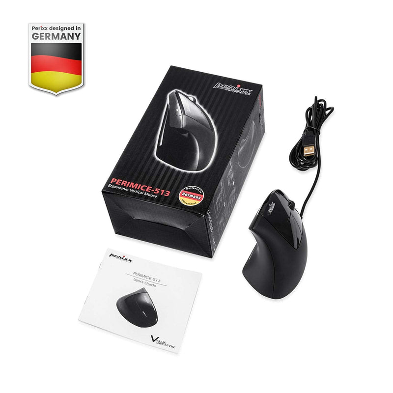 [Australia - AusPower] - Perixx Perimice-513 Wired Vertical USB Mouse, 6 Buttons with 1000/1600 DPI, Right Handed Design, black (11168) 