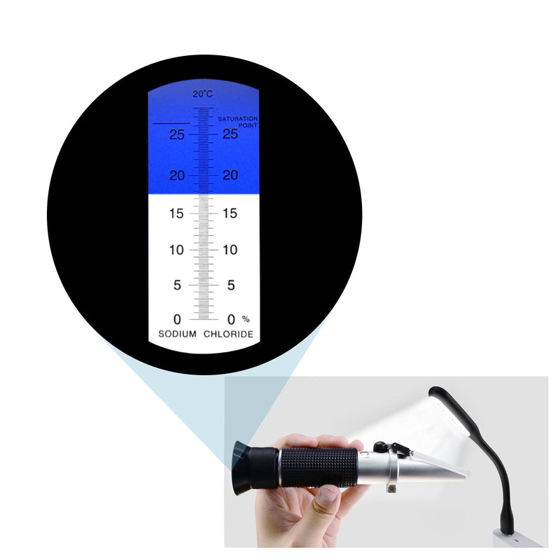 [Australia - AusPower] - TekcoPlus Salinity Refractometer ATC 0-28%, 0-280 PPT of NaCl, Measuring Sodium Chloride in Food, Salt, Seawater, Soy Sauce, Brine 0.2% Division, Made of Aluminum, with LED Light and Pipettes 