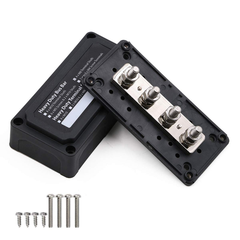 [Australia - AusPower] - Gloaso 12V- 48V DC 300 Amp Bus Bar Box Heavy-Duty Module 4X 5/16” Post Terminal Power Distribution Block, 300A Negative Bus Bar with Cover, Black Black- 300A- 4 x 5/16" ( M8) Studs 