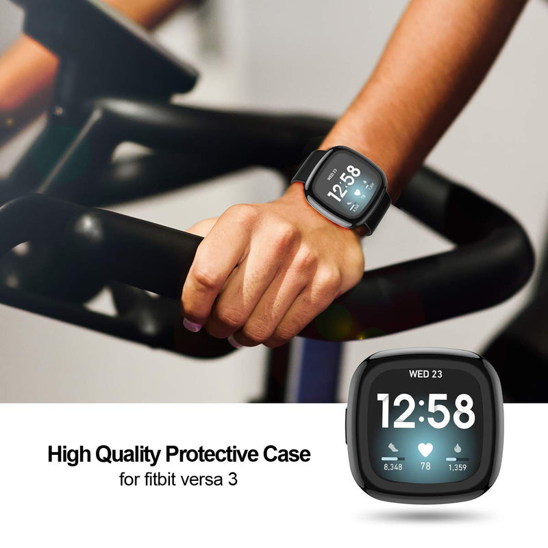 [Australia - AusPower] - 2 Pack Case Compatible with Fitbit Sense/Versa 3 Screen Protector, Haojavo Soft TPU All Around Protective Case Shock-Proof Cover for Fitbit Sense/Versa 3 Smartwatch Bands Accessories black+black 