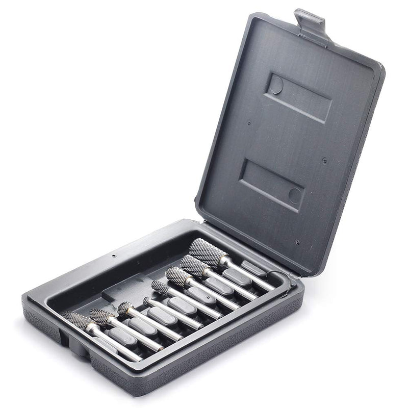 [Australia - AusPower] - YUFUTOL Carbide Burr Set with 1/4''(6.35mm) Shank 8pcs Double Cut Solid Carbide Rotary Burr Set for Die Grinder Drill, Metal Wood Carving, Engraving,Polishing,Drilling 