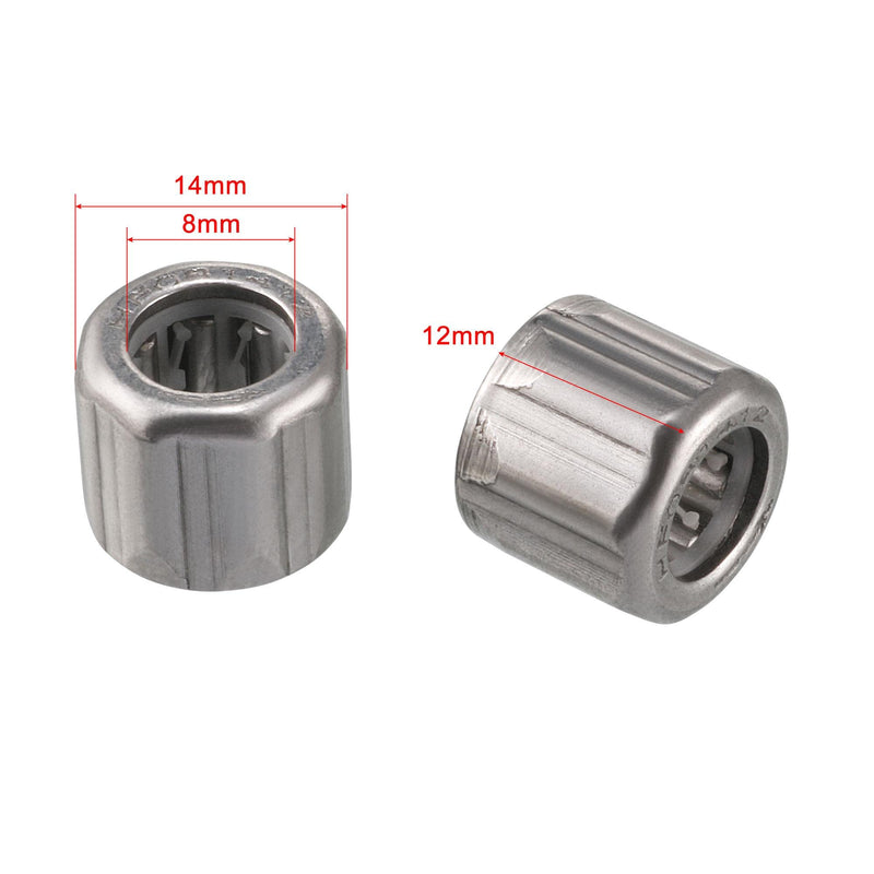 [Australia - AusPower] - uxcell 2 Pcs Needle Roller Bearings, 8mm Bore 14mm OD 12mm Width Chrome Steel Needles, One Way Clutch Bearing 