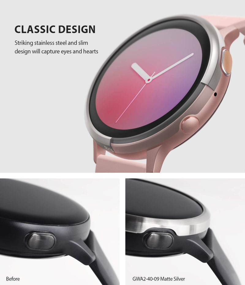 [Australia - AusPower] - Ringke Bezel Styling Cover for Galaxy Watch Active 2 (40mm Only) Case Bezel Ring Adhesive Accessory - Silver (GW-A2-40-09) Silver (GW-A2-40-09) 
