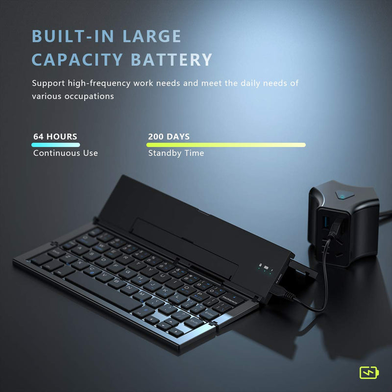 [Australia - AusPower] - Folding Bluetooth Keyboard,Geyes Foldable Wireless Keyboard with Portable Pocket Size, Aluminum Alloy Housing, for iPad, iPhone,Android Devices, and Windows Tablets, Laptops and Smartphones Black 