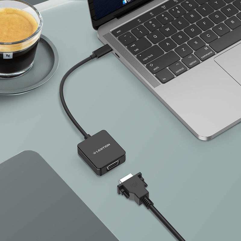 [Australia - AusPower] - LENTION USB C to VGA Adapter, Type C to VGA Cable Converter Compatible 2020-2016 MacBook Pro 13/15/16, New iPad Pro/Mac Air/Surface, Chromebook, Samsung S20/S10/S9/S8/Plus/Note, More (CB-CU206, Black) 