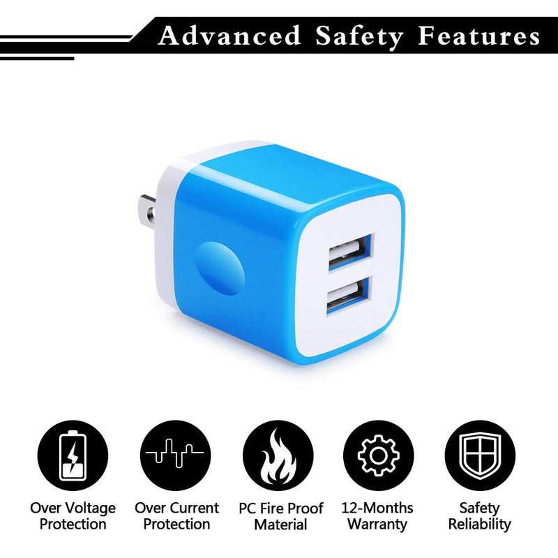 [Australia - AusPower] - USB Wall Charger, Charging Block, 3Pack 2.1A 2 Port Wall Plug Travel Power Adapter Fast Charger Box Compatible with iPhone 12/12 Mini/11 Pro Max/SE/Xs Max/XR/X/8/7/6 Plus, Samsung Galaxy S21 S20 Ultra Blue,Green,Purple 