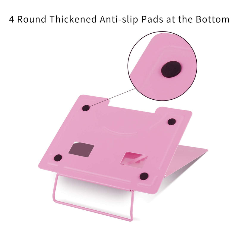 [Australia - AusPower] - Blizzow Desk Book Stand Holders for Reading Hands Free, Durable Metal Adjustable Book Stand, Sturdy Lightweight Foldable Portable Bookstand -Cookbook, Recipe, Tablet, Music Book, Documents (Pink) Pink 