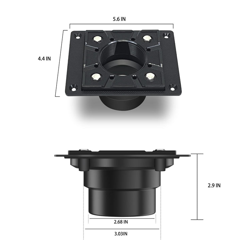 [Australia - AusPower] - EXF Shower Drain Base Kit for 2 Inch and 3 Inch Waste Pipe, Rectangle Black Shower Drain Flange with Threaded Adaptor and Rubber Coupler for No Hub Square & Linear Shower Drain Installation 