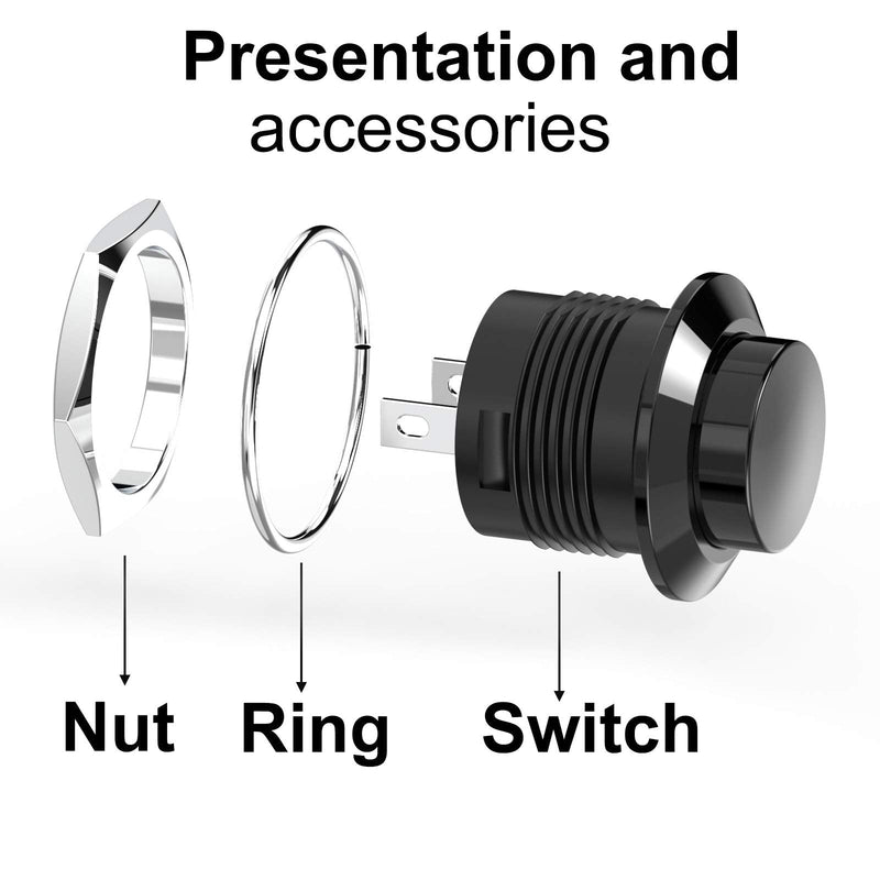 [Australia - AusPower] - DIYhz 20Pcs AC250V/3A AC125V/6A Off(ON) NO Lock Round Momentary Push Button Switch Black Cap 