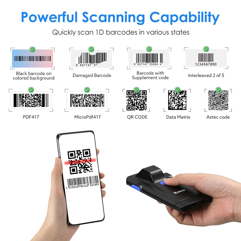 [Australia - AusPower] - Eyoyo 2D Portable Bluetooth Barcode Scanner,Phone Back Clip On Scanner,3-In-1 USB & Wireless, Rechargeable Bar Code Reader for Retail Warehouse Inventory Management Compatible with iPhone,Android, iOS 