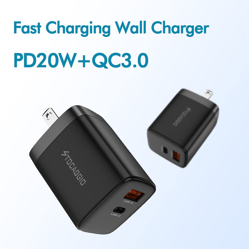 [Australia - AusPower] - iPhone 13 12 Fast Charger 20w USB C Dual-Port Stocaggio Wall Charger Block PD and QC 3.0 Travel Adapter with Foldable Plug for iPhone 13/13 Pro Max/12/12 Pro Max, iPad/Samsung/Pixel and More(Black) 