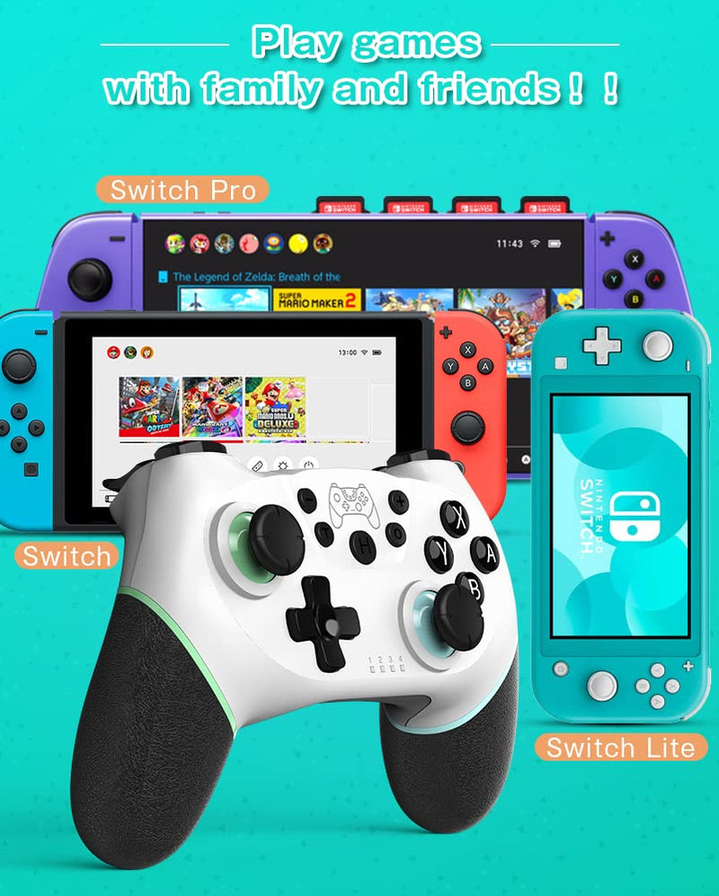 [Australia - AusPower] - RTULOR Wireless Controller for Switch,Switch Lite/Switch Pro/Switch OLED Wireless Bluetooth Switch Controller Gamepad with Joystick, Adjustable Turbo Vibration White 