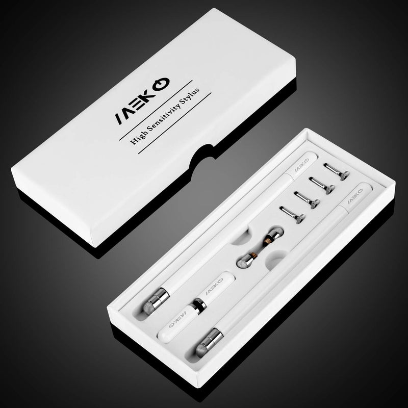 [Australia - AusPower] - MEKO Magnetic Disc Stylus for iPad Pencil Compatiable with All Touch Screen Devices Including Smart Phones, Computers, Tablets (2-Packs Stylus Pen with Acessories) A-White/White 