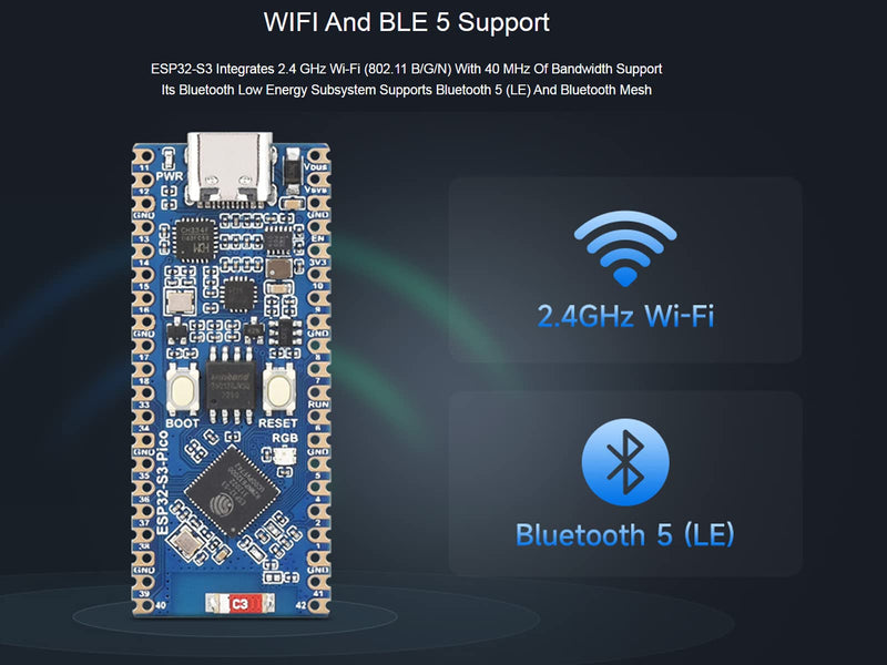 [Australia - AusPower] - ESP32-S3 Development Board 2.4GHz Wi-Fi + Bluetooth LE Dual-Mode Support, ESP32-S3 Microcontroller Dual-core Processor with Frequency up to 240 MHz, Support ESP-IDF, Arduino, MicroPython, etc 