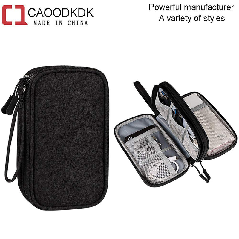 [Australia - AusPower] - CAOODKDK Electronics Accessories Organizer Pouch Bag, Electronic Organizer Travel Universal Cable Organizer Electronics Accessories Bag for Cable, Charger, Phone, SD Card, Business Travel Gadget Bag Double Layer - Black 