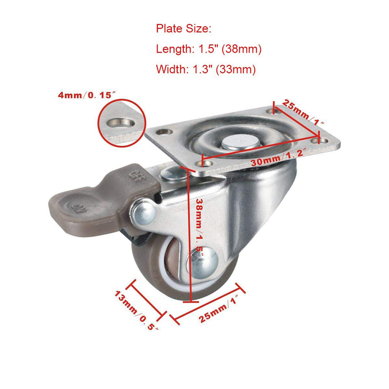 [Australia - AusPower] - bayite 4 Pack 1" Low Profile Casters Wheels Soft Rubber Swivel Caster with 360 Degree Top Plate 100 lb Total Capacity for Set of 4 (2 with Brakes & 2 Without) 