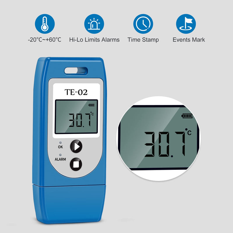 [Australia - AusPower] - Temperature Data Logger, Multi-Use USB Temperature Recorder with 32000 Readings, PDF Reports, Alarms, Waterproof, 1-Year Battery Life, Calibration Certificates, Thermometer Logger for Cold Chain (1) 