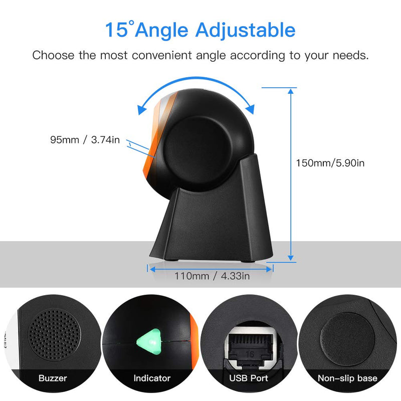 [Australia - AusPower] - Eyoyo Hands-Free 1D 2D Desktop Barcode Scanner, QR Barcode Reader Support Screen Scanning Platform Scanner for Warehouse, Supermarket, Retail Store, Bookstore Pos System 