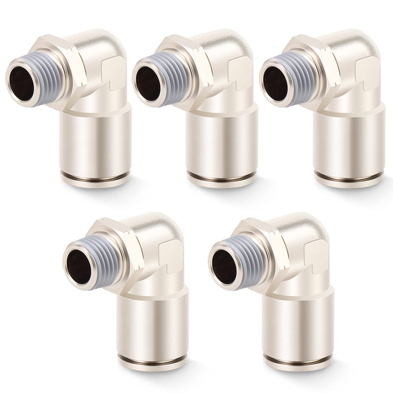 [Australia - AusPower] - TAILONZ PNEUMATIC Elbow 1/4 Inch Tube OD x 1/8 Inch NPT Thread Push to Connect Fittings Copper Nickel Plating TPL-1/4-N1 (Pack of 5) 1/4"OD-1/8"NPT 