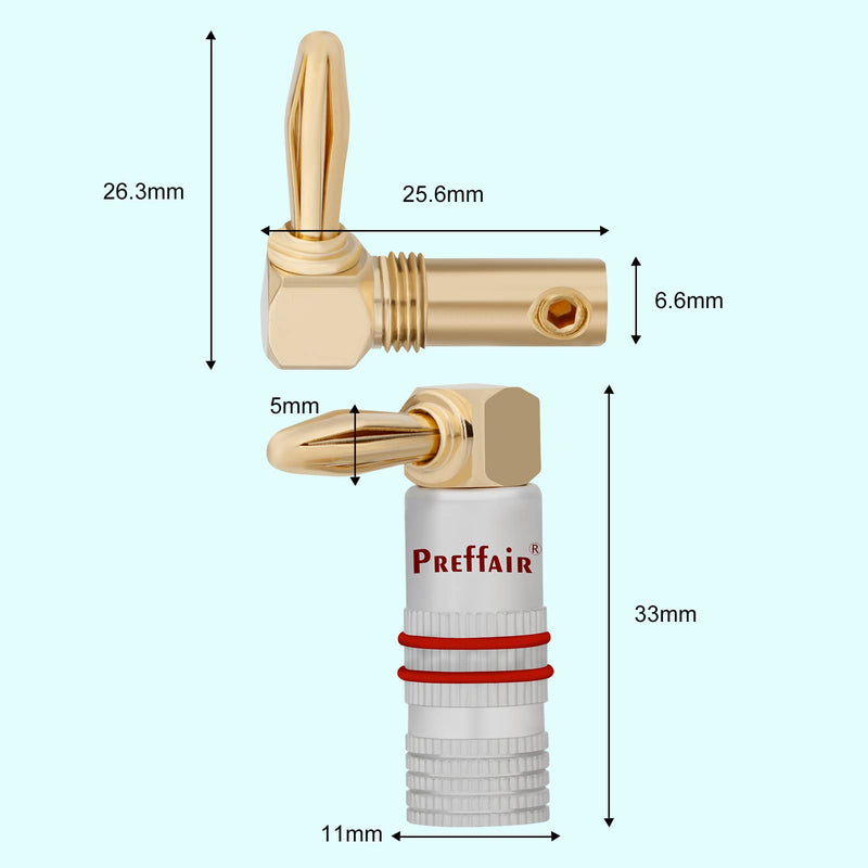 [Australia - AusPower] - 12 PCS Right Angle Screw Locking Banana Plug for Speaker Wire Cable, 90 Degree Gold Plated Audiophile HiFi Audio Amplifier Loudspeaker Bi-wire Cable Cord Connector Terminal with Allen Wrench. 12 Pcs Right Angle 