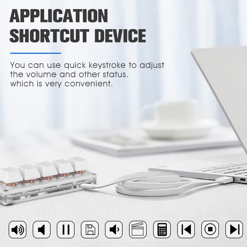 [Australia - AusPower] - Ecarke 5 Keys Mini Macro Mechanical Keyboard Gaming Keypad with USB Data Cable for Windows Mac OSU HID Standard Keyboard（Upgrade Cherry Shaft ） White 