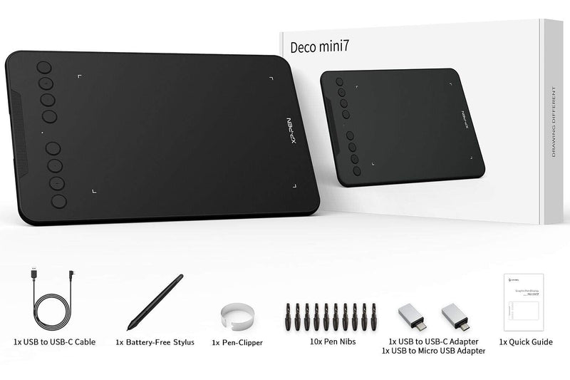 [Australia - AusPower] - XP-PEN Deco Mini7 Graphics Tablet 7 x 4 Inch Pen Tablet with Tilt Support Passive Pen and 8 Customizable Shortcut Keys Drawing Tablet Compatible with Chromebook for Online Teaching/E-Learning Medium Wire 