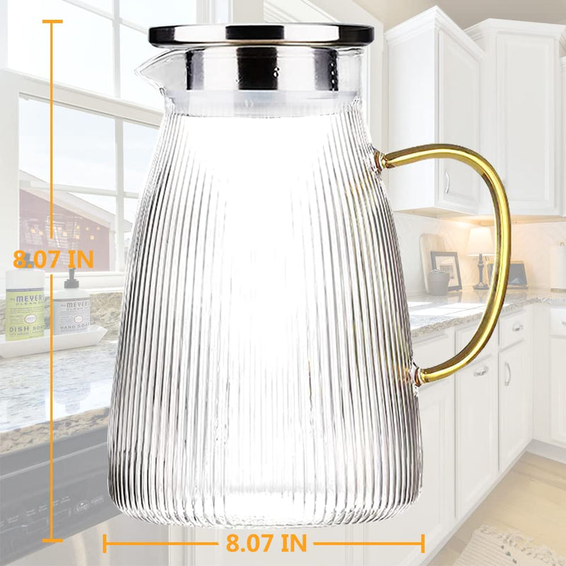 [Australia - AusPower] - SENKUO [50oz,1500ml]Glass Pitcher with Stainless Steel Lid,Iced Tea Pitcher，Heat Resistant Glass Carafe with Brush，Glass Jug for Hot Cold Water Wine Coffee Milk and Juice Beverage 1500ml 