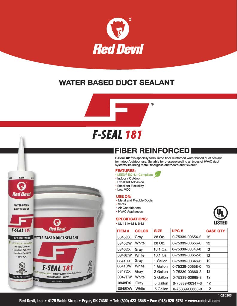 [Australia - AusPower] - Red Devil 0846DX F-Seal 181 Fiber Reinforced Water Based Duct Sealant, 10.1 oz, Gray 1 - Pack 