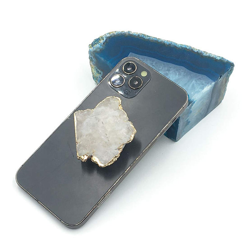[Australia - AusPower] - Crystal Phone Grip & Stand Clear Druzy Healing Natural Stone Crystal Phone Accessory (White) White 