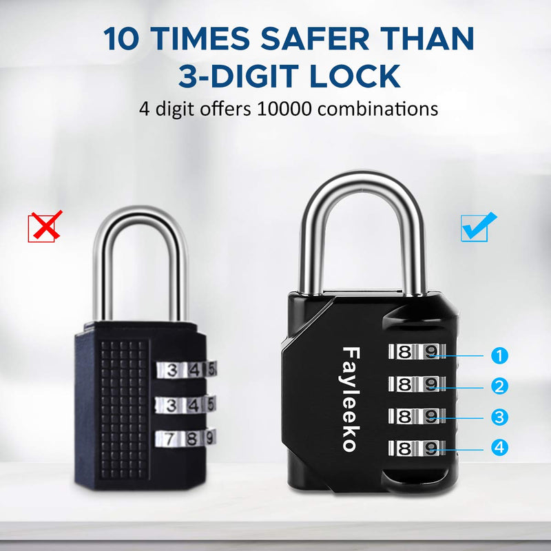 [Australia - AusPower] - Combination Lock, 4 Digit Combination Padlock for School Gym Sports Locker, Fence, Toolbox, Case, Hasp Cabinet Storage (2 Pack, Black) 2 Pack 