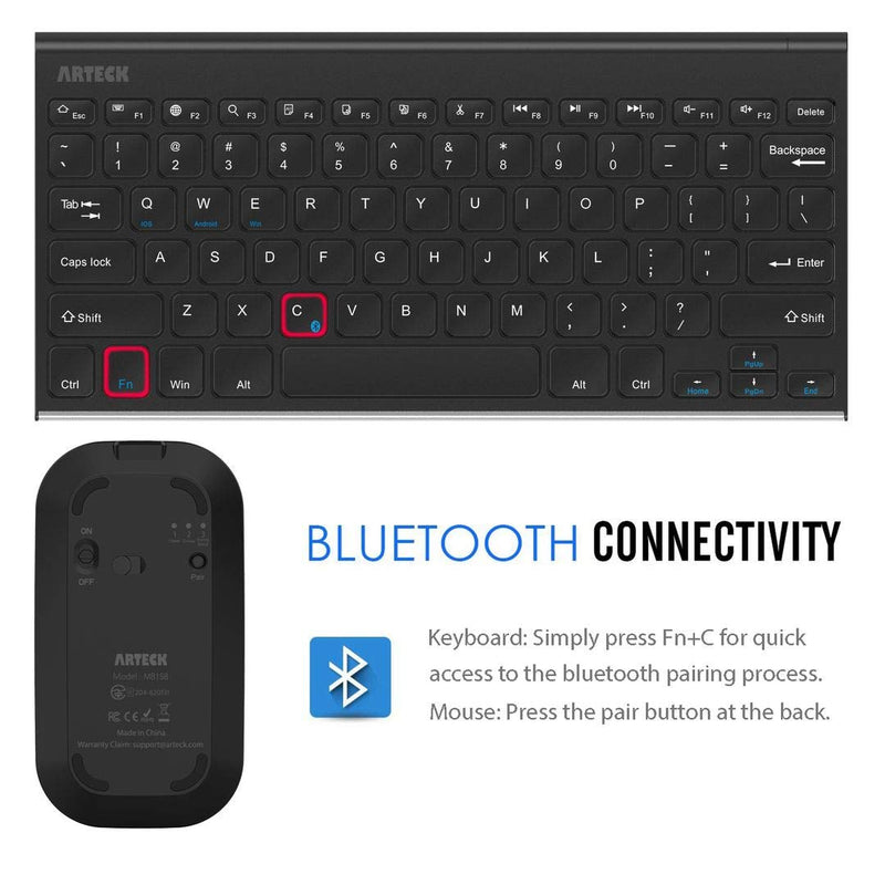 [Australia - AusPower] - Arteck Bluetooth Keyboard and Mouse Combo Ultra Compact Slim Stainless Full Size Keyboard and Ergonomic Mice for Computer/Desktop/PC/Laptop/Surface and Windows 10/8/7 Built in Rechargeable Battery 