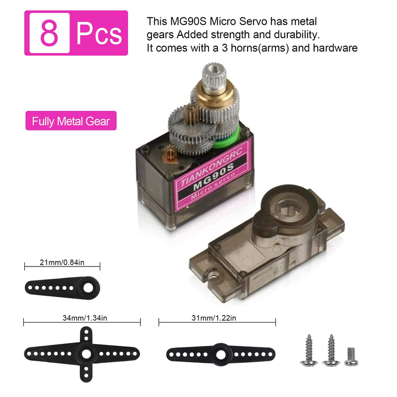 [Australia - AusPower] - MG90S 9g Servo Motor Micro Metal Gear for Robot Car Plane RC Helicopter Arduino MG90S-8Pcs 