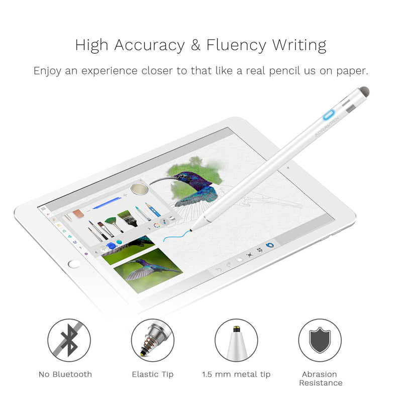[Australia - AusPower] - Stylus Pen Compatible for Apple iPad, Adrawpen Rechargeable Active Stylus Pen with 2 in 1 Copper & Mesh Fine Tip, 5 Mins Auto Off Smart Pencil Digital Pen for iPad/iPhone/iPad Pro &Android-White White 