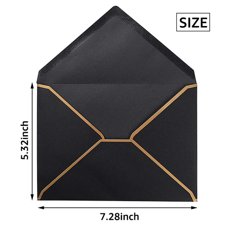 [Australia - AusPower] - 50 Pack A7 Envelopes 5 x 7 Card Envelopes Self-Adhesive V Flap Envelopes with Gold Border for Office, Wedding Gift Cards, Invitations, Graduation, Baby Shower, Parties (Black) Black 