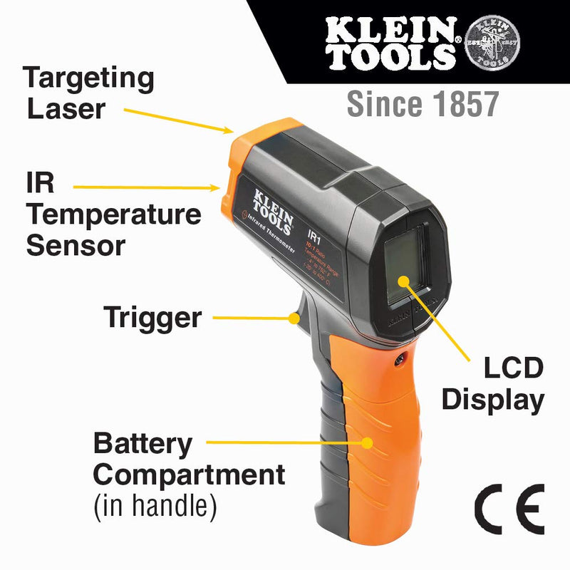 [Australia - AusPower] - Klein Tools IR1 Infrared Thermometer, Digital Laser Gun is Non-Contact Thermometer with a Temperature Range -4 to 752-Degree Fahrenheit IR Thermometer 