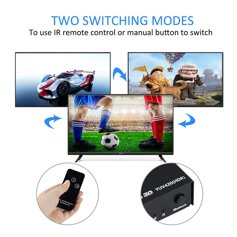 [Australia - AusPower] - HDMI Switch 4K@60Hz, 3 Port HDMI Switch 3 in 1 Out with IR Remote Control, Support 4K, 3D, 1080P, HDMI 1.4b, HDCP 2.2, Ultra HD for HDTV, PS4/5, Game Consoles etc 