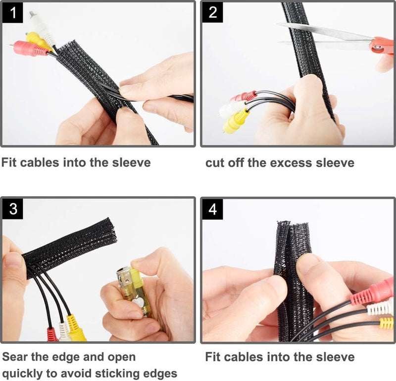 [Australia - AusPower] - ZhiYo 5ft - 1/2 inch Cable Sleeve, Cord Wrap Wire Protector Tubing for Pets, PC Cable Wrap, Computer Cable Management Sleeve - Black 5ft, 1/2'' 