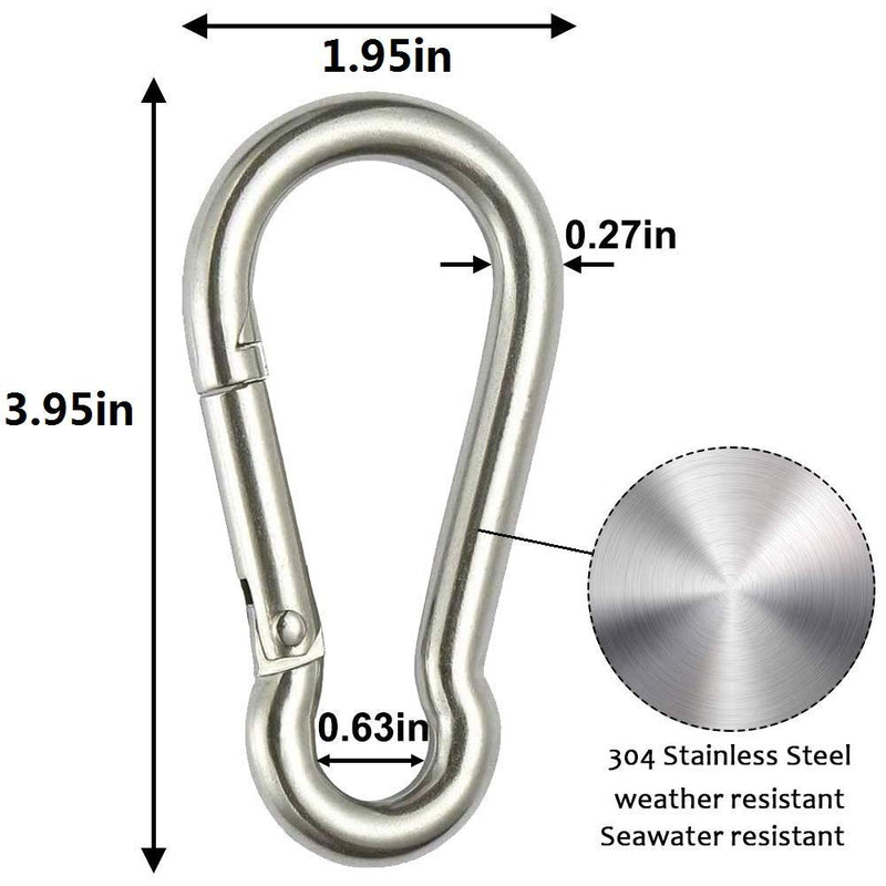 [Australia - AusPower] - GRANDBUY 4 Inch Spring Snap Hook Carabiner, 304 Stainless Steel Snap Hook Heavy Duty Carabiner Clip, Stainless Steel Spring Snap Hook Carabiner Carabiner Outdoor, Pack of 2 