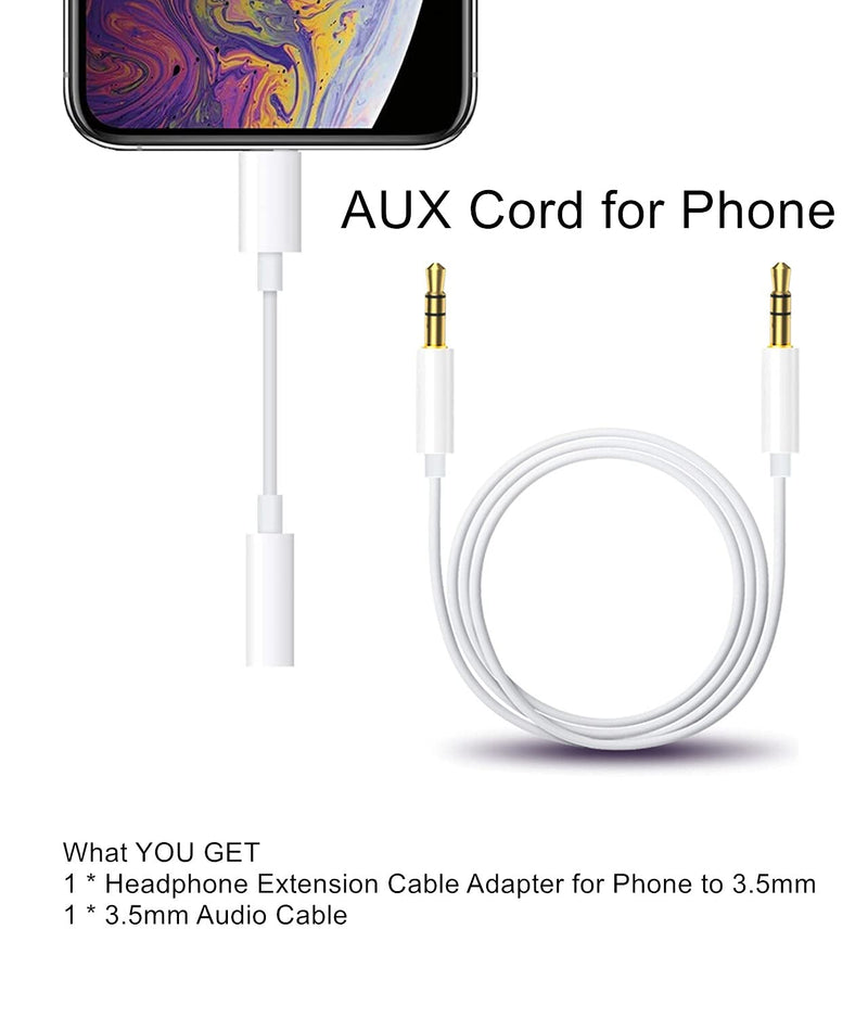 [Australia - AusPower] - AUX Cord for Phone Car Adapter, AUX Cable for Phone 3.5mm Audio Extension Cable Compatible for 8 7 6s Plus 5 5s X XR XS MAX 12 11 Pro to 3.5mm AUX Port Car Stereo Speaker Headphone Adapter white 