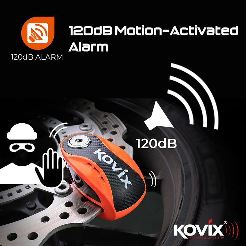 [Australia - AusPower] - Kovix KNX6 Steel 120dB Siren Disc Brake Lock 6mm Lock Pin IP67 Waterproof Motorcycle Security Fluorescent Orange 