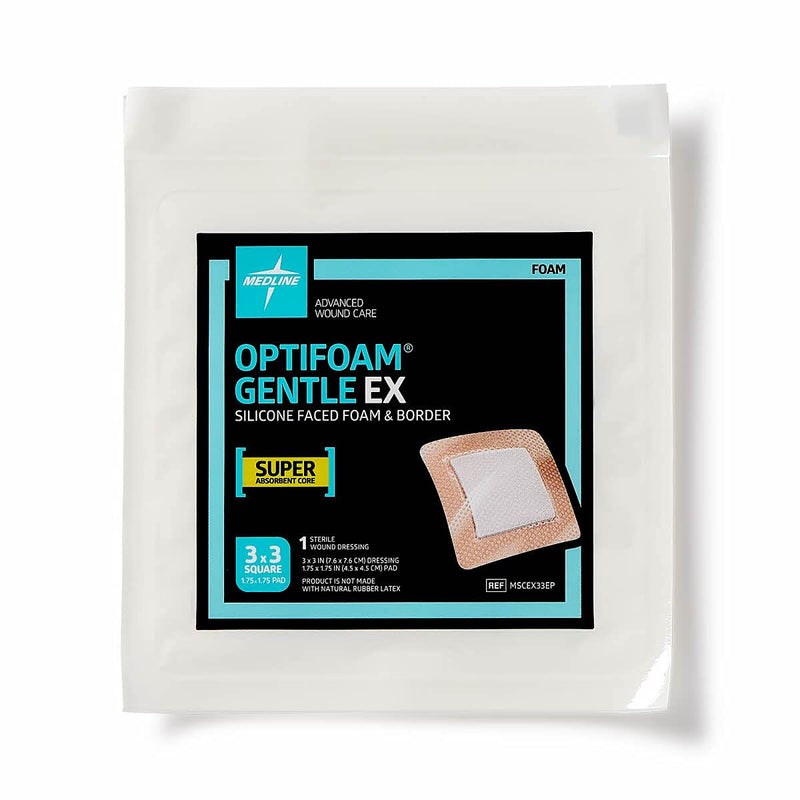 [Australia - AusPower] - Medline Optifoam Gentle EX Bordered Foam Adhesive Dressing, 3" x 3" Square (10 Count) 3" X 3" Box 