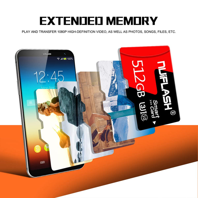 [Australia - AusPower] - Micro SD Card 512GB Class 10 SD Memory Card 512GB High Speed TF Memory Card 512GB Professional Card with Free SD Card Adapter,Designed for Android Smartphones 