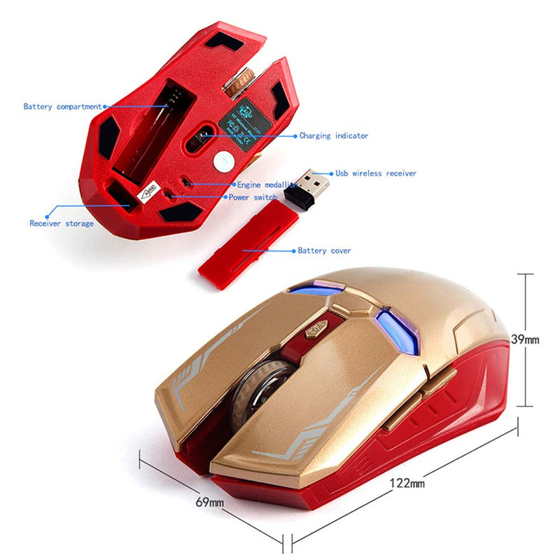 [Australia - AusPower] - 2.4 GHz Wireless Mouse, Six-Button Silent Wireless Computer Mice with 1200/1600/2400 Adjustable Portable USB Mouse for Desktop/Laptop/PC(Gold with Mouse Pad) gold with mouse pad 