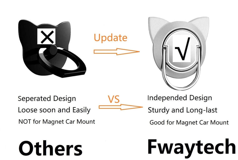 [Australia - AusPower] - Cat Phone Ring Holder for Magnetic Car Mount,Fwaytech Metal Ring Finger Grip Knob Kickstand for Smartphones,3Pack Blue/Rose Gold/Silver (Cat) Cat 