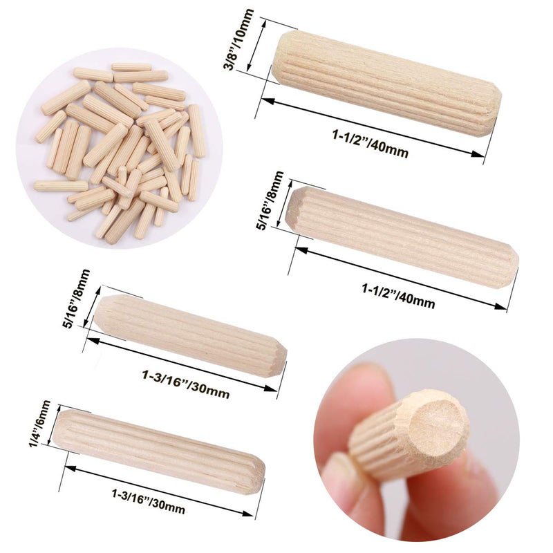 [Australia - AusPower] - smseace 400PCS Straight Groove Wooden Dowel Pins with Tapered End with Bevel Angle, 1/4 "5/16" 3/8 "(6mm, 8mm, 10mm) Wooden Dowel Pins, Used for Crafts, Furniture, DIY Manual, Etc.E-014-4S Mixed Loading400PCS 