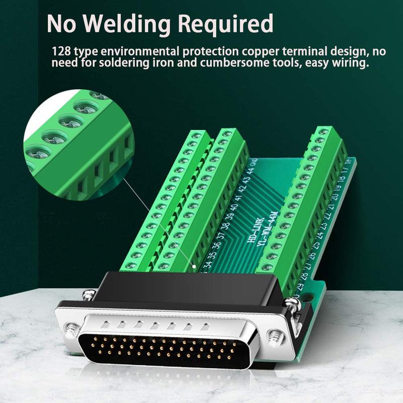 [Australia - AusPower] - ANMBEST DB44 Solderless Connector, Female D-SUB to 44-pin Port Terminal Adapter Breakout Board with Bolts DB44 Female 