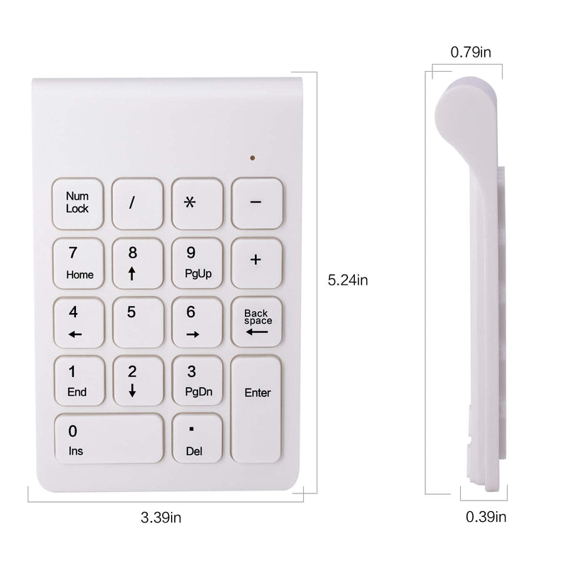 [Australia - AusPower] - Wireless Numeric Keypad, TRELC Mini 2.4G 18 Keys Number Pad, Portable Silent Financial Accounting Numeric Keypad Keyboard Extensions with Wireless Mouse for Laptop, PC, Desktop, Notebook (White) White 