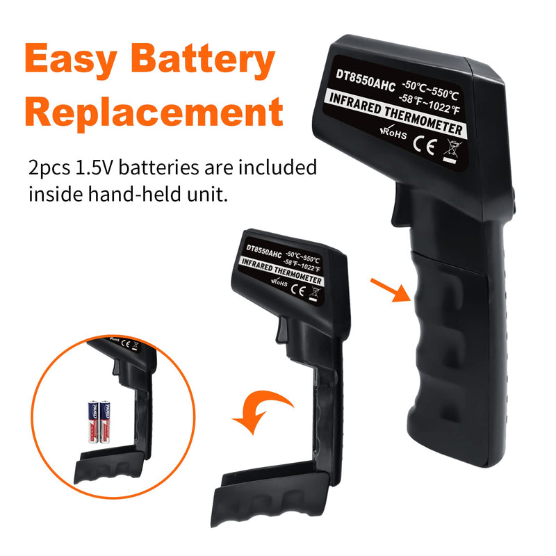 [Australia - AusPower] - AHOSOUTLY Infrared Thermometer Temperature Gun -58℉~ 1022℉ (-50℃ ~ 550℃) Non-Contact Instant-Read Digital Laser Infrared Ir Thermometer with Color Screen (Black) 